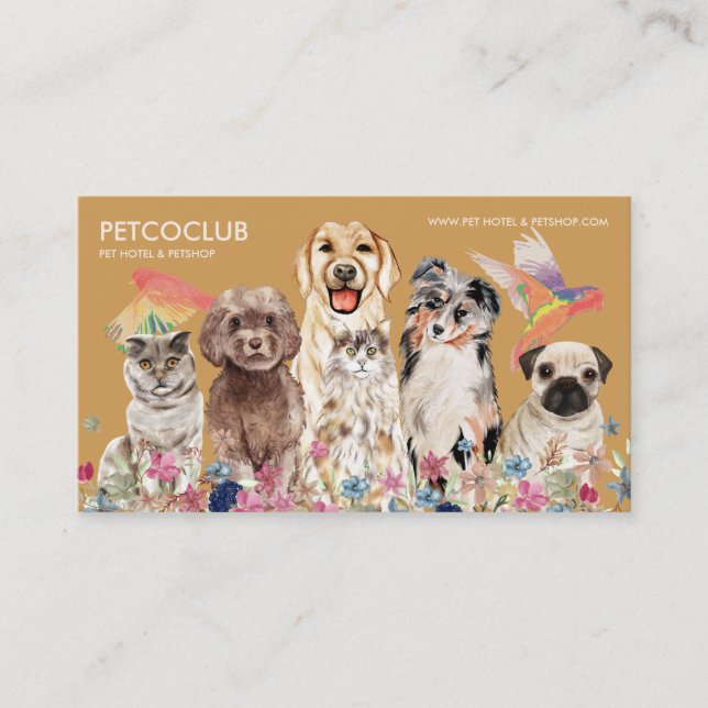 Gult Beige Cat Hund Bird Pet Veterinary Visitkort (Framsida)
