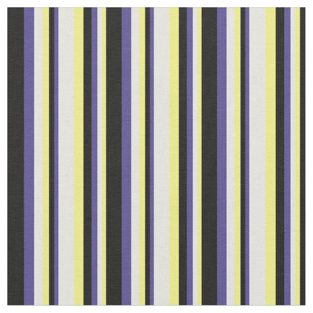Gult, Beige, Mörk Slate Blue & Black Linjer Tyg (Närbild)