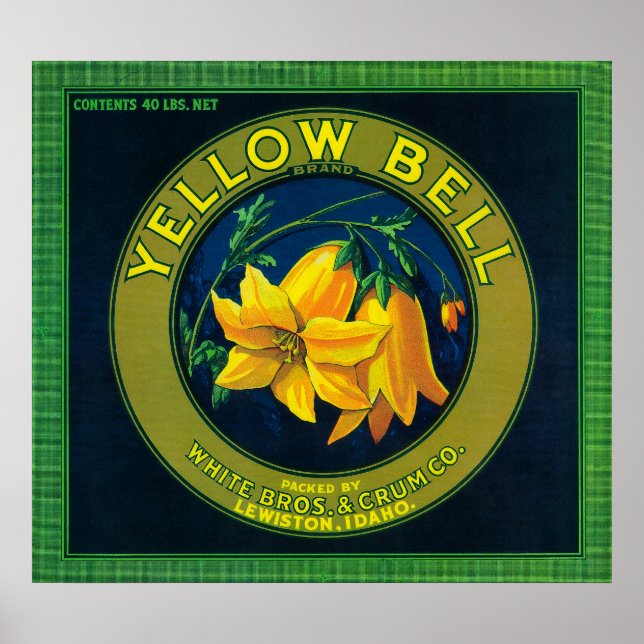 Gult Bell Apple Låda LabelLewiston, ID Poster (Framsidan)