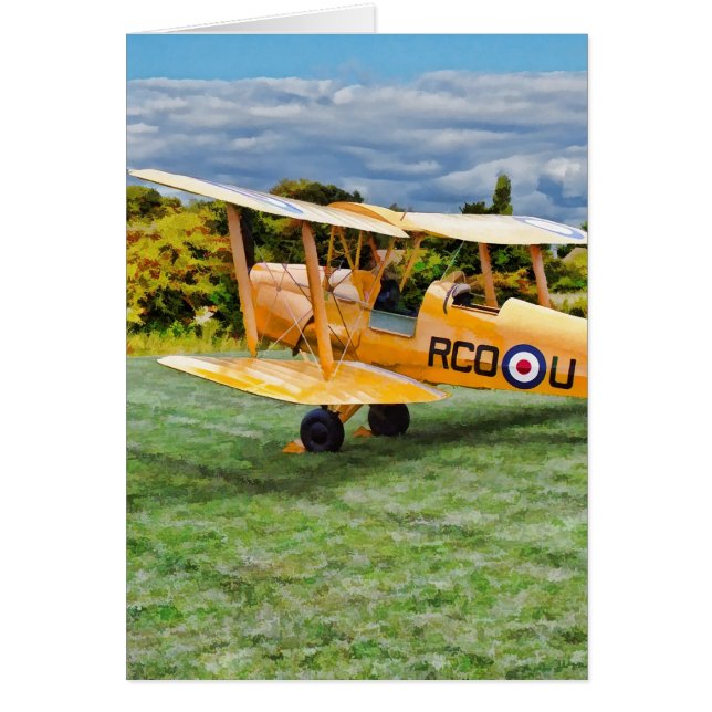 Gult Bi Flygplan - krämbakgrunden Hälsningskort (Framsidan)