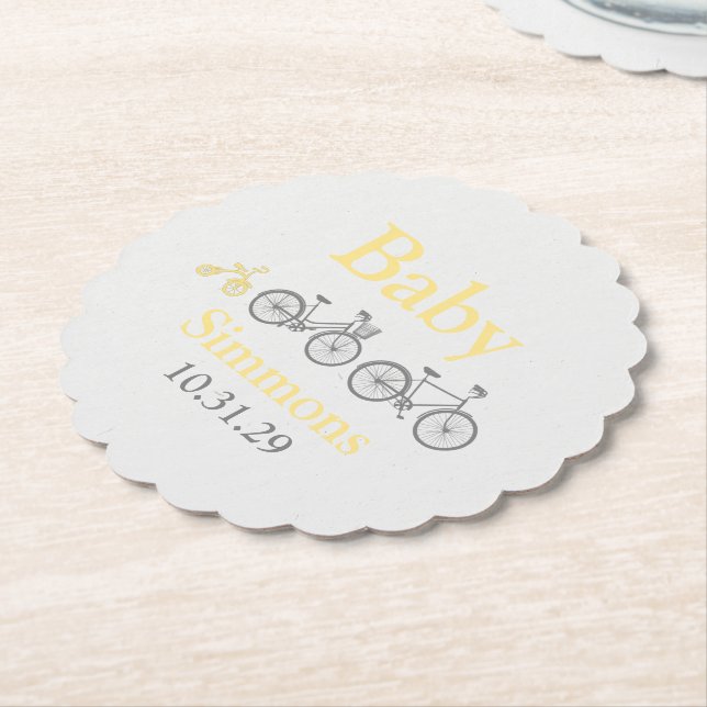 Gult Bicycle Baby Shower Underlägg Papper (Vinklad)