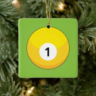 Gult Billiard Boll nummer ett Julgransprydnad Keramik