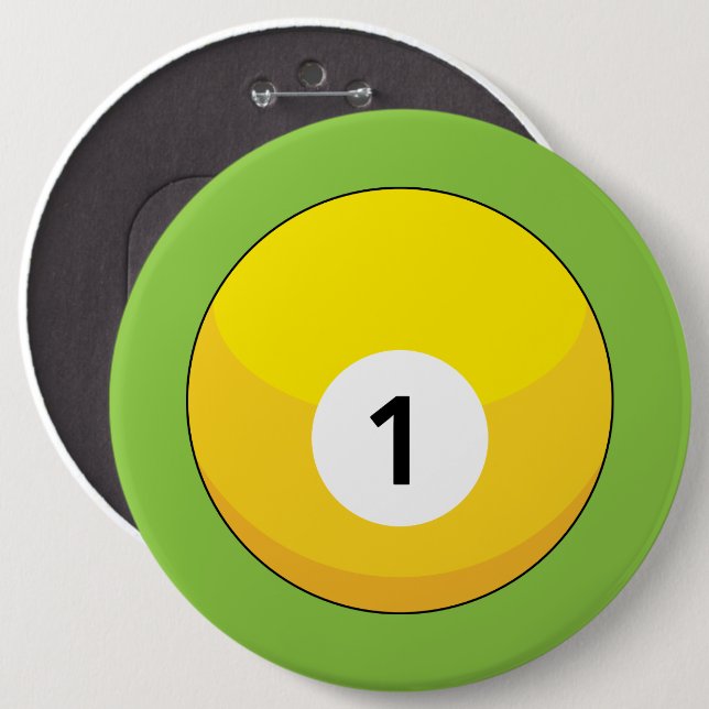 Gult Billiard Boll nummer ett Knapp (Framsida & baksida)