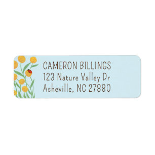 Gult Billy Button Flowers on Blue Returadress Etikett