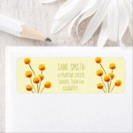 Gult Billy Button native Australian-blomman Returadress Etikett