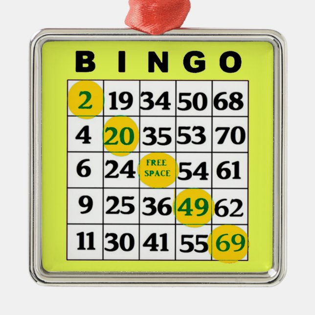 Gult BINGO-kort | BINGO Älskare Gift-jul Julgransprydnad Metall (Framsidan)