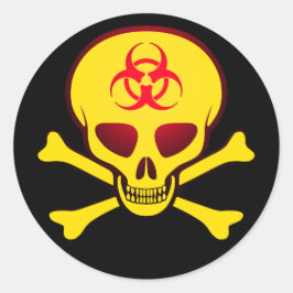Gult Biohazard Skulletikett Runt Klistermärke
