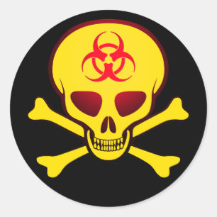 Gult Biohazard Skulletikett Runt Klistermärke