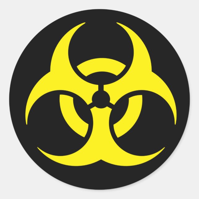 Gult Biohazard Symbol. Runt Klistermärke (Framsida)
