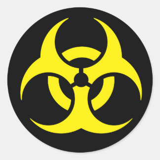 Gult Biohazard Symbol. Runt Klistermärke