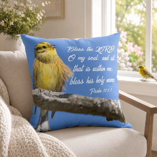 Gult Bird Bless the Lord O my Soul Scripture Kudde