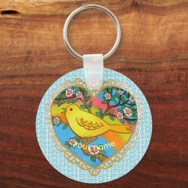 Gult Bird Heart Grandma-nyckelkedja Nyckelring (Framsida)