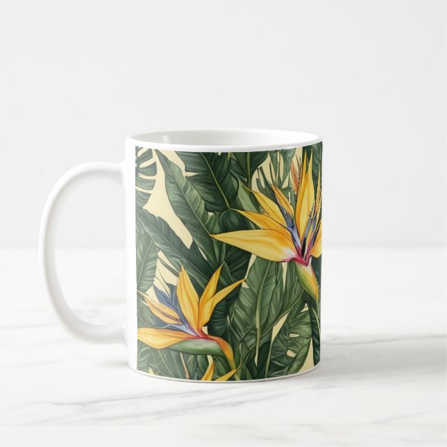 Gult Bird of Paradise blomma mönster Kaffemugg (Vänster)