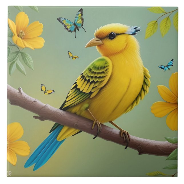 Gult Bird på Gren Kakelplatta (Framsidan)