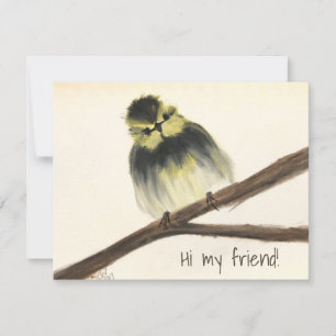 Gult Bird på gren Note Card "Hej min vän!" Tack Kort
