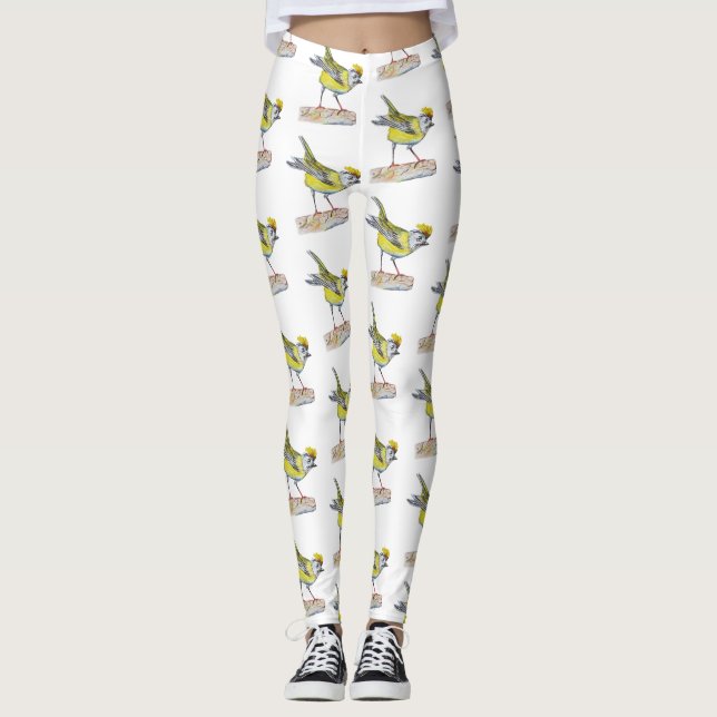 Gult Bird Teckning Leggings (Framsida)
