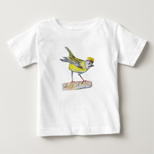 Gult Bird Teckning Småbarn Ruffle Tee, White T-shirt (Framsida)