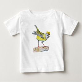 Gult Bird Teckning Småbarn Ruffle Tee, White Tee