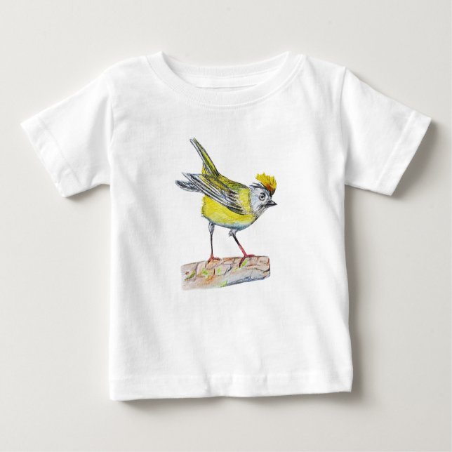 Gult Bird Teckning Småbarn Ruffle Tee, White Tee (Framsida)