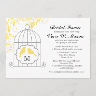 Gult Birdcage with Love birds Möhippa Inbjudningar