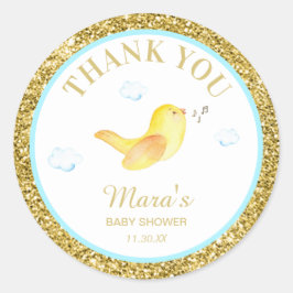 *~* Gult Birdie Glitter Baby Shower Tack Runt Klistermärke