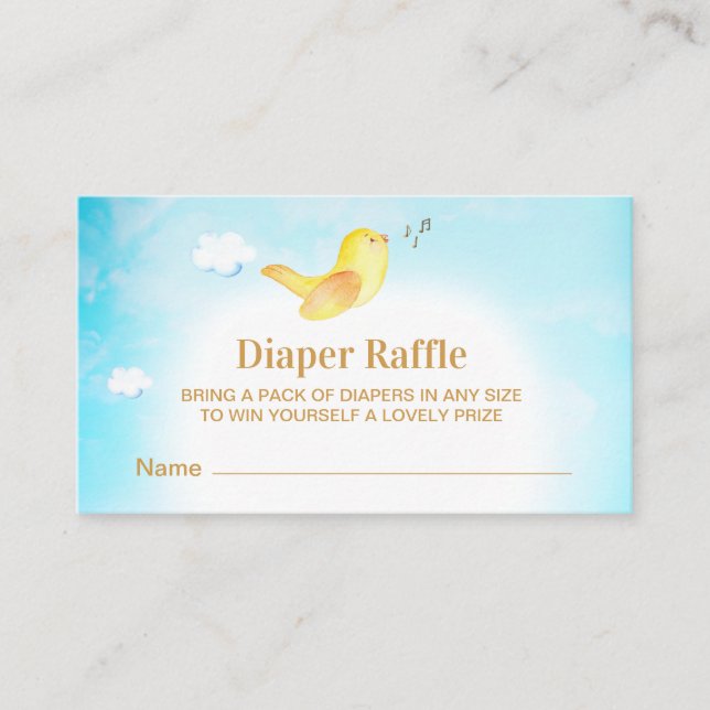 *~* Gult Birdie Himmel Baby Shower Diaper Raffle Tilläggskort (Framsida)