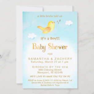 *~* Gult Birdie Himmel Cloud Baby Shower-inbjudan Inbjudningar