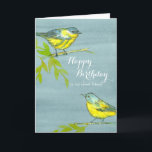 Gult Birds Grattis på födelsedagen Friend Kort<br><div class="desc">Ett hälsningskort från söt grattis på födelsedagen för en söt vän med två skarpa gulter som tränger på träd grenar med löv från gult ritade i pennan och bläck med vattenfärg på en grått vattenfärg tvättar bakgrunden. Du kan anpassa texten efter dina behov.</div>