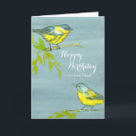 Gult Birds Grattis på födelsedagen Friend Kort<br><div class="desc">Ett hälsningskort från söt grattis på födelsedagen för en söt vän med två skarpa gulter som tränger på träd grenar med löv från gult ritade i pennan och bläck med vattenfärg på en grått vattenfärg tvättar bakgrunden. Du kan anpassa texten efter dina behov.</div>