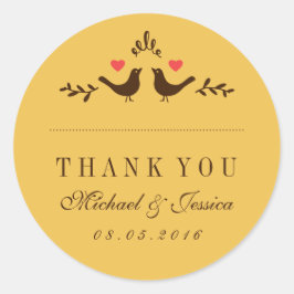Gult Birds Small Heart Bröllop Tack Sticker Runt Klistermärke