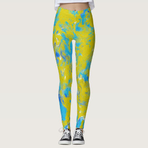 Gult, blå och vita trålskinn leggings