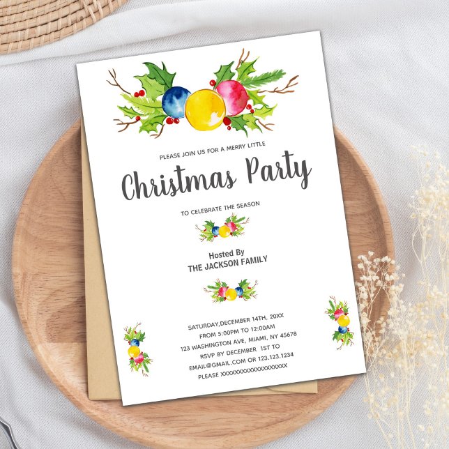 Gult Blå Rosa-julinbjudan Inbjudningar (Yellow Blue Pink Christmas Invitations)