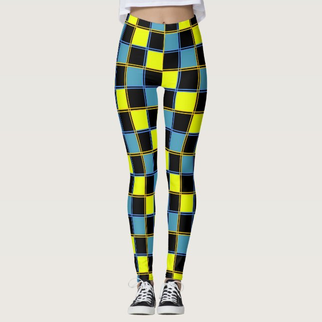Gult blå, styrd geometrisk mönster leggings (Framsida)