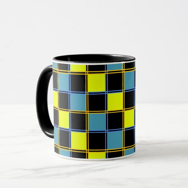 Gult blå, styrd geometrisk mönster mugg (Framsida vänster)