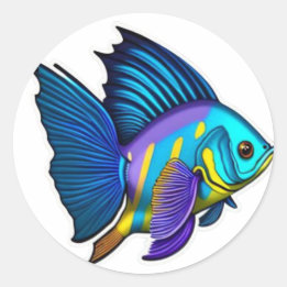 Gult, blåa och Lila Angel Fish Classic Round S Runt Klistermärke