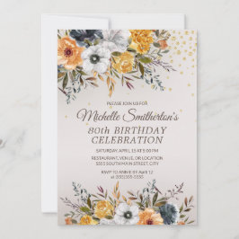 Gult Blåblå Blommigten Glitter 80:e födelsedag Inbjudningar