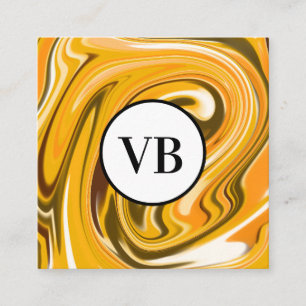 Gult Black acrylic pour marble add namn monogram Fyrkantigt Visitkort
