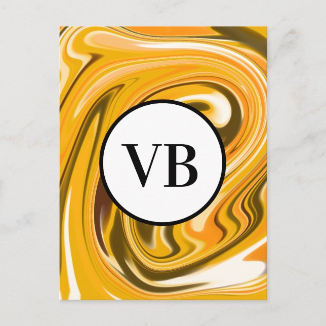 Gult Black acrylic pour marble add namn monogram Vykort (Framsida)