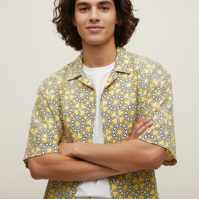 Gult Black and White Moroccan Mosaic Mönster Tyg (Skapare uppladdad)