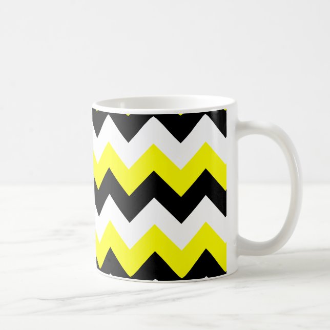 Gult Black and White Zigzag Kaffemugg (Höger)