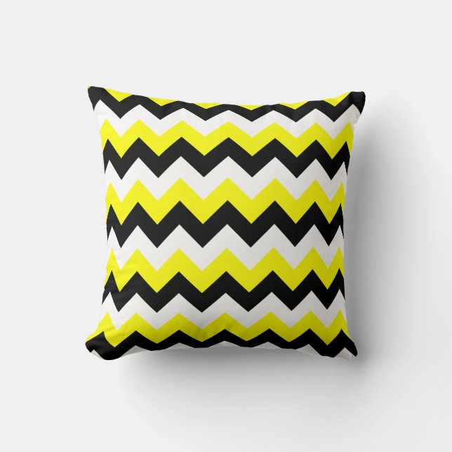 Gult Black and White Zigzag Kudde (Framsida)