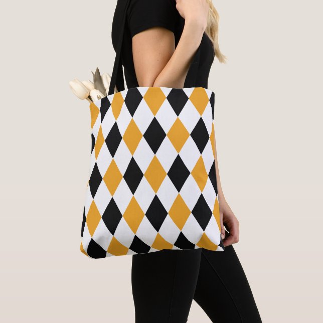Gult Black Argyle Tote Bag Tygkasse (Närbild)