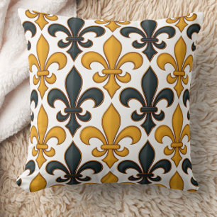 Gult Black Baroque Fleur-de-lis Mönster Design Kudde