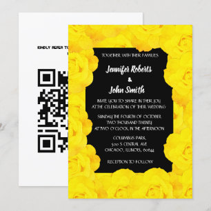 Gult Black Blommigt QR-kod Ro Flowers Bröllop Inbjudningar