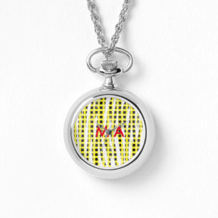 Gult Black checkboard lägg till namn monogram namn Armbandsur