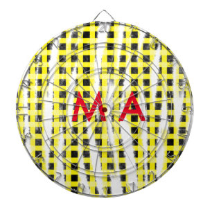 Gult Black checkboard lägg till namn monogram namn Darttavla