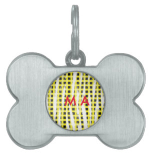 Gult Black checkboard lägg till namn monogram namn ID-bricka Husdjur