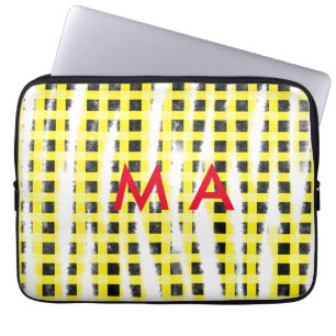 Gult Black checkboard lägg till namn monogram namn Laptop Fodral