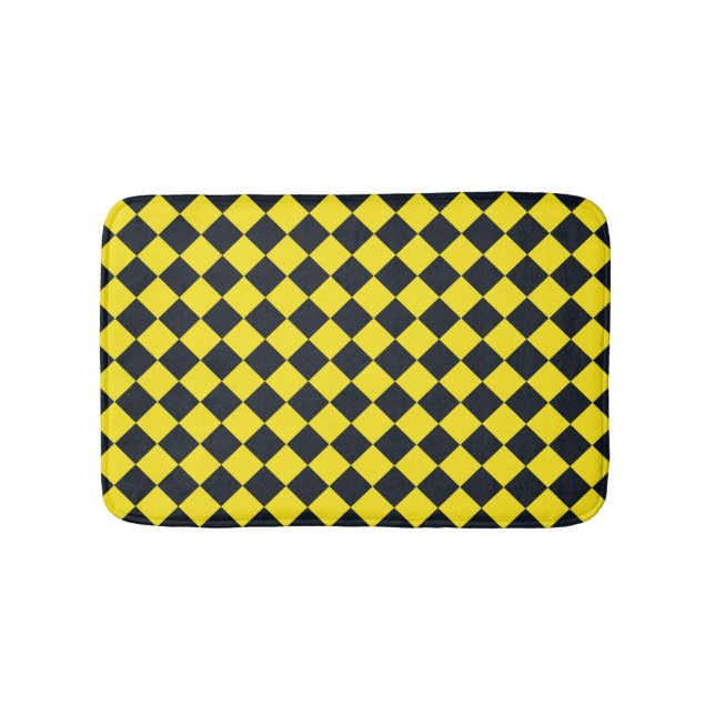 Gult Black Checker Diamond Mönster Badrumsmatta (Framsidan)