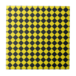 Gult Black Checker Diamond Mönster Kakelplatta
